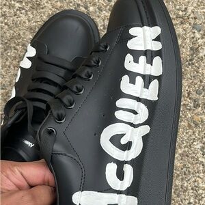 Alexander McQueen Black and White Bold Text Sneakers